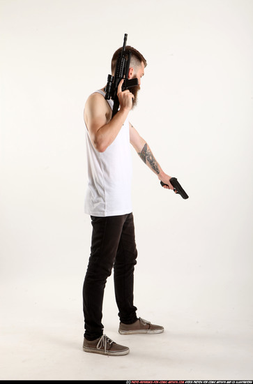 Man Adult Athletic White Fighting with gun Standing poses Casual