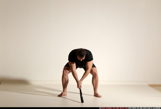 Man Adult Muscular White Moving poses Sportswear Fighting with bat