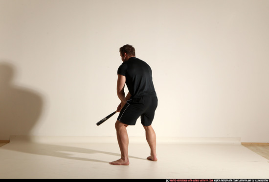 Man Adult Muscular White Moving poses Sportswear Fighting with bat