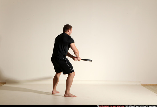 Man Adult Muscular White Moving poses Sportswear Fighting with bat