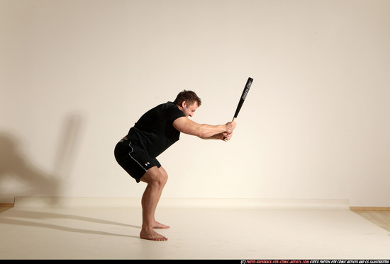 Man Adult Muscular White Moving poses Sportswear Fighting with bat