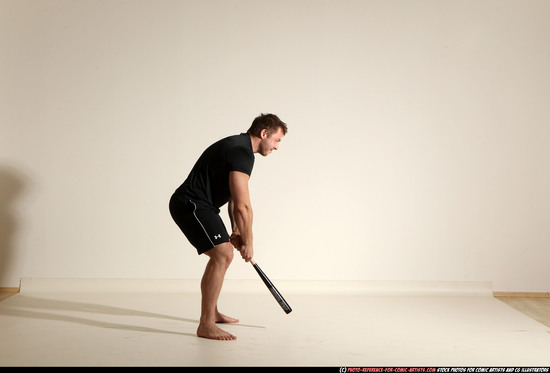 Man Adult Muscular White Moving poses Sportswear Fighting with bat