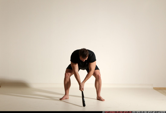 Man Adult Muscular White Moving poses Sportswear Fighting with bat