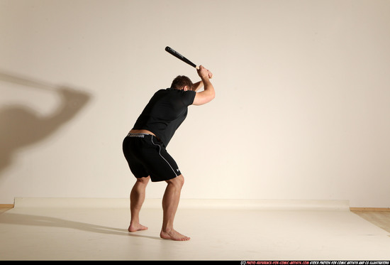 Man Adult Muscular White Moving poses Sportswear Fighting with bat