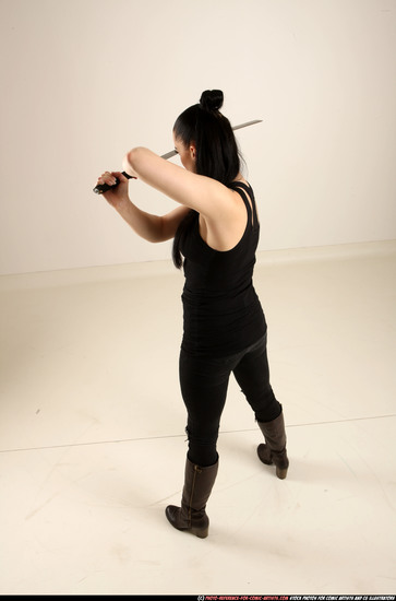 Woman Adult Athletic White Fighting with sword Standing poses Casual