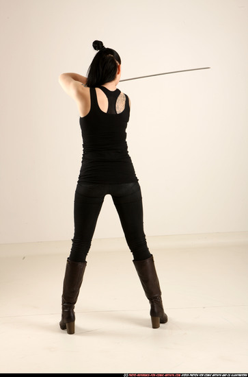 Woman Adult Athletic White Fighting with sword Standing poses Casual