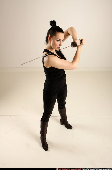 Woman Adult Athletic White Fighting with sword Standing poses Casual