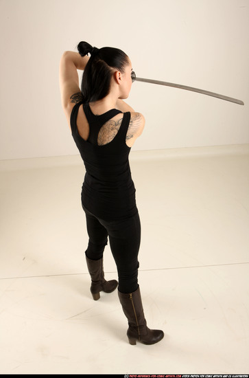 Woman Adult Athletic White Fighting with sword Standing poses Casual