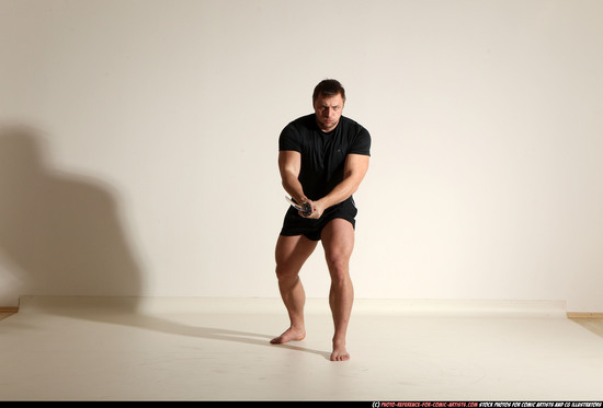 Man Adult Muscular White Fighting with sword Moving poses Sportswear