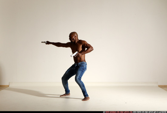 Man Adult Athletic Black Fighting with gun Moving poses Pants