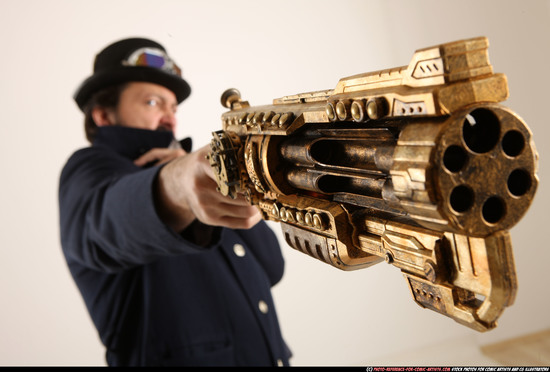 Man Old Average White Fighting with gun Standing poses Coat