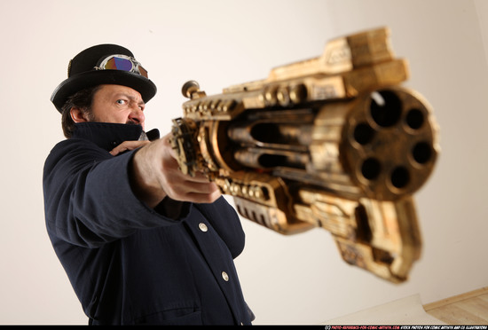 Man Old Average White Fighting with gun Standing poses Coat