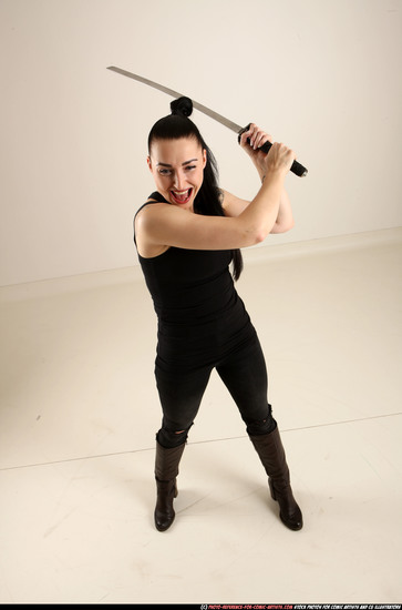 Woman Adult Athletic White Fighting with sword Standing poses Casual