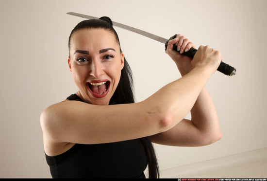 Woman Adult Athletic White Fighting with sword Standing poses Casual