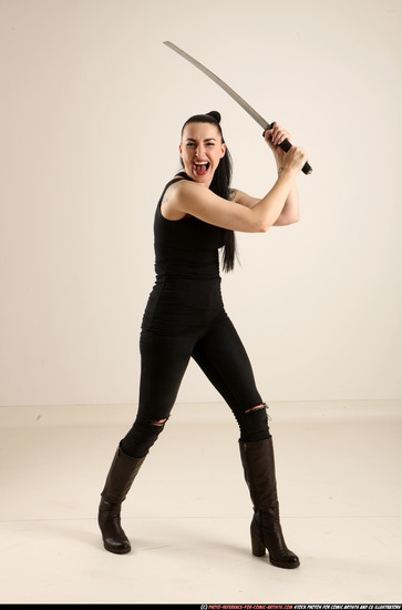 Woman Adult Athletic White Fighting with sword Standing poses Casual