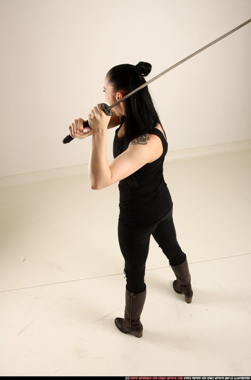 Woman Adult Athletic White Fighting with sword Standing poses Casual