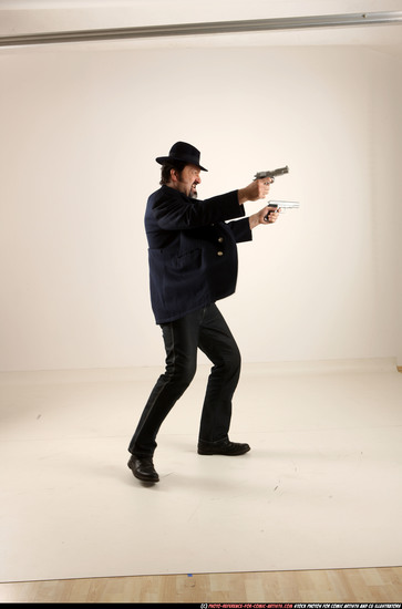 Man Old Average White Fighting with gun Standing poses Coat