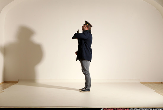 Man Adult Muscular White Moving poses Army Fighting with shotgun