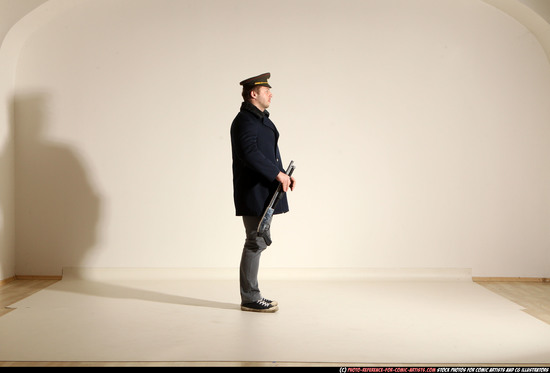 Man Adult Muscular White Moving poses Army Fighting with shotgun