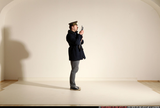 Man Adult Muscular White Moving poses Army Fighting with shotgun