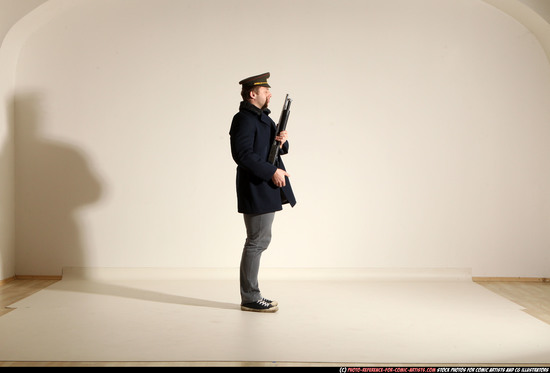 Man Adult Muscular White Moving poses Army Fighting with shotgun