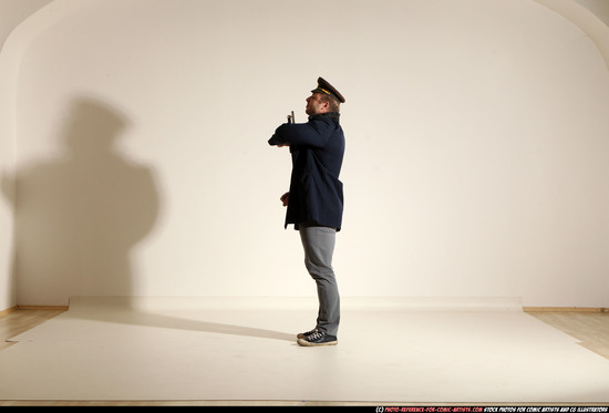 Man Adult Muscular White Moving poses Army Fighting with shotgun