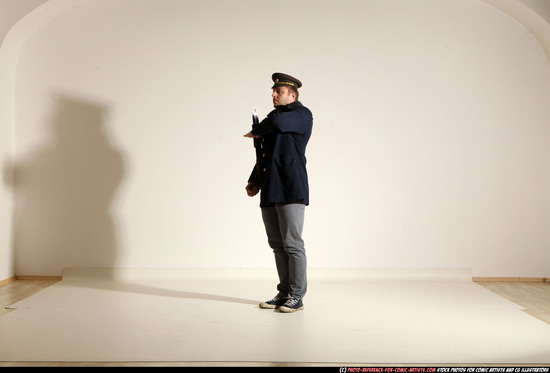 Man Adult Muscular White Moving poses Army Fighting with shotgun