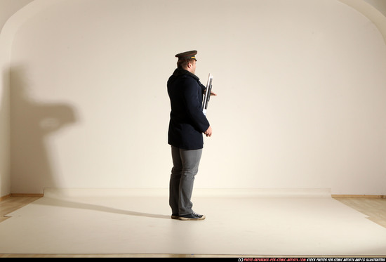 Man Adult Muscular White Moving poses Army Fighting with shotgun