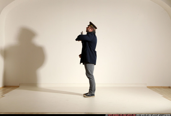 Man Adult Muscular White Moving poses Army Fighting with shotgun