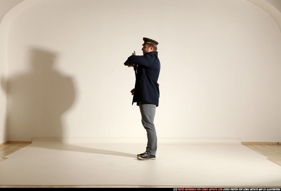 Man Adult Muscular White Moving poses Army Fighting with shotgun