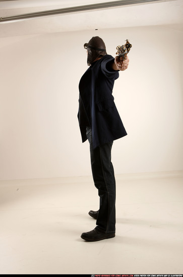 Man Old Average White Fighting with gun Standing poses Coat