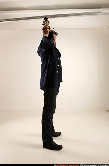 Man Old Average White Fighting with gun Standing poses Coat