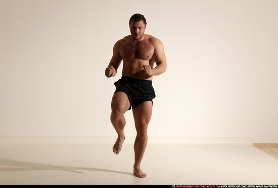 Man Adult Muscular White Fighting without gun Moving poses Underwear