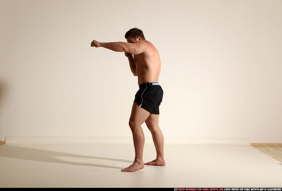 Man Adult Muscular White Fighting without gun Moving poses Underwear