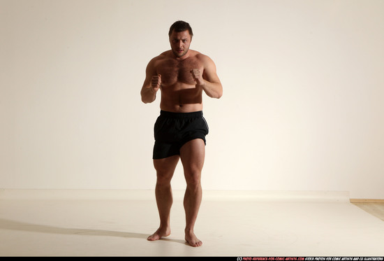 Man Adult Muscular White Fighting without gun Moving poses Underwear