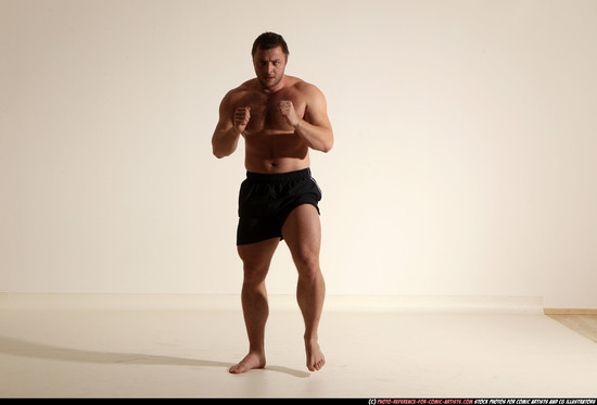 Man Adult Muscular White Fighting without gun Moving poses Underwear