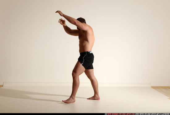 Man Adult Muscular White Fighting without gun Moving poses Underwear