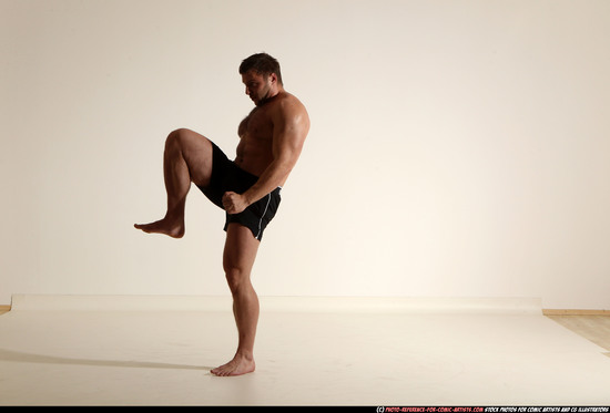 Man Adult Muscular White Fighting without gun Moving poses Underwear