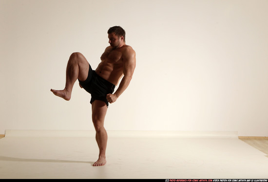 Man Adult Muscular White Fighting without gun Moving poses Underwear