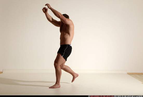 Man Adult Muscular White Fighting without gun Moving poses Underwear