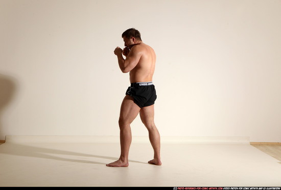 Man Adult Muscular White Fighting without gun Moving poses Underwear