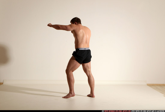 Man Adult Muscular White Fighting without gun Moving poses Underwear