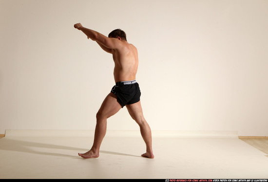 Man Adult Muscular White Fighting without gun Moving poses Underwear