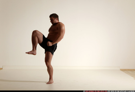 Man Adult Muscular White Fighting without gun Moving poses Underwear