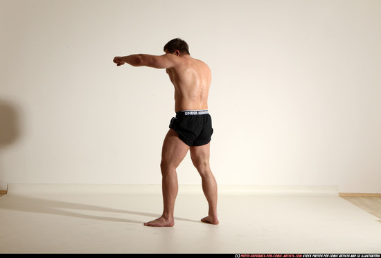 Man Adult Muscular White Fighting without gun Moving poses Underwear