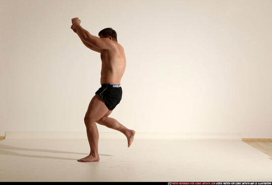 Man Adult Muscular White Fighting without gun Moving poses Underwear