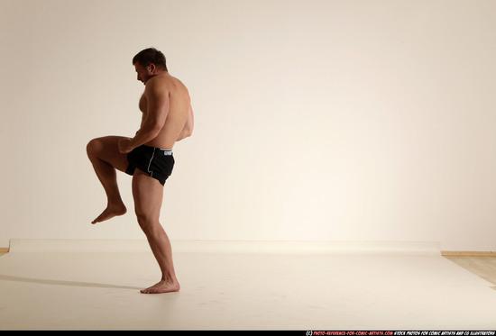 Man Adult Muscular White Fighting without gun Moving poses Underwear