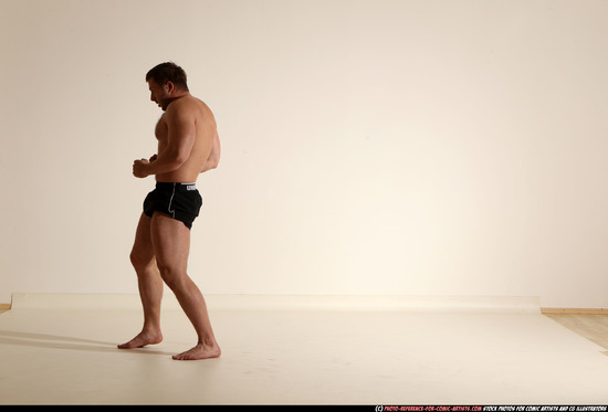 Man Adult Muscular White Fighting without gun Moving poses Underwear