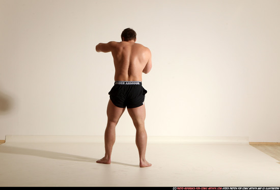 Man Adult Muscular White Fighting without gun Moving poses Underwear