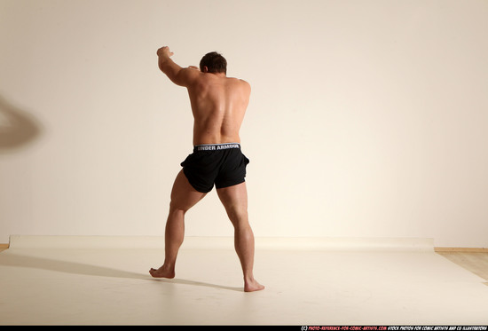 Man Adult Muscular White Fighting without gun Moving poses Underwear